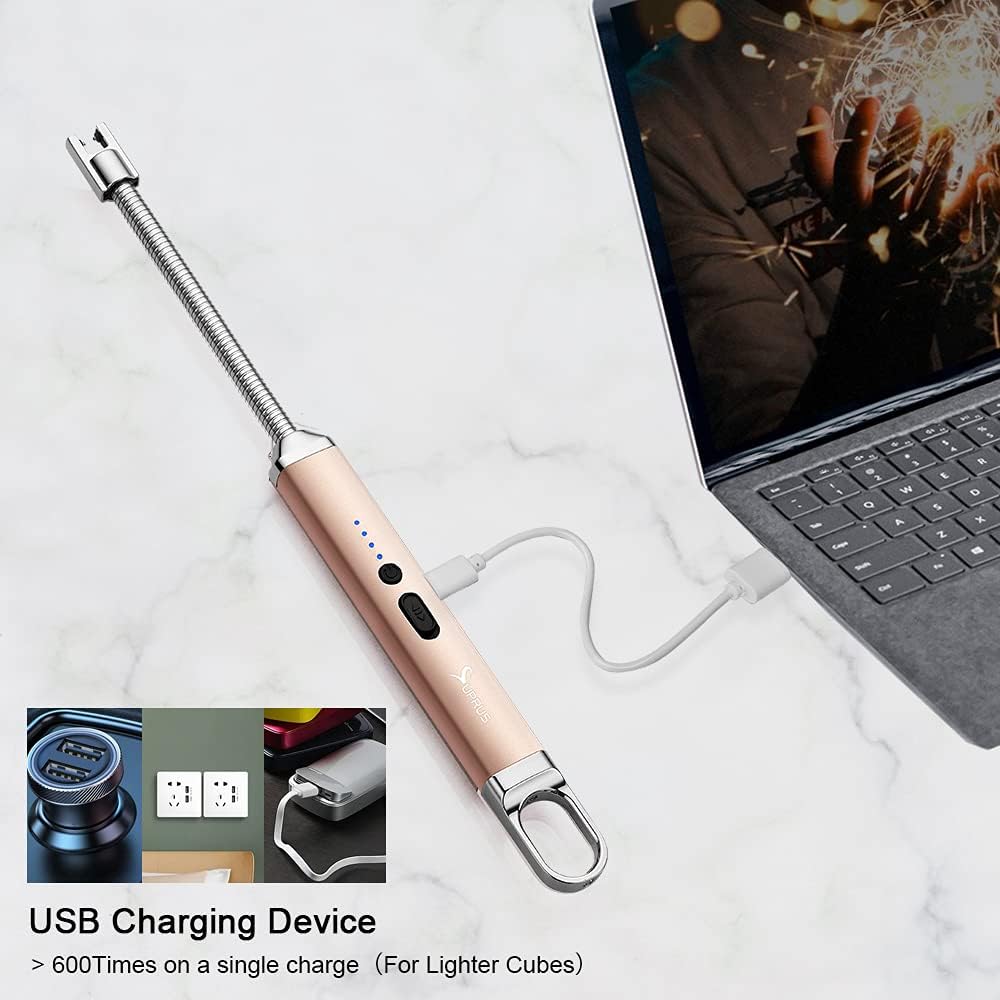 SUPRUS Encendedor USB recargable de arco eléctrico con interruptor de seguridad, cuello flexible de 360, parrilla sin llama, encendedores largos