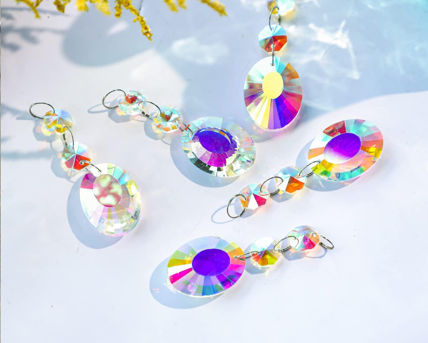 KANPURA 25 piezas de 1.496 pulgadas (1.496 in), diseño de nido de pájaro, colgante de cristal con cuentas octágonas de cristal conectadas para