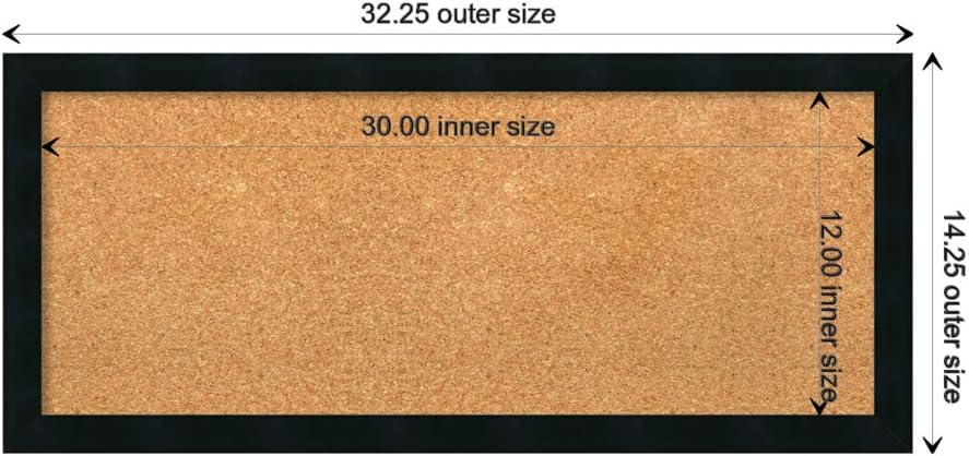 Amanti Art Tablero de corcho natural para pared (32 x 14) con marco de madera negra y negra, tablero de corcho mediano para oficina, tablero de