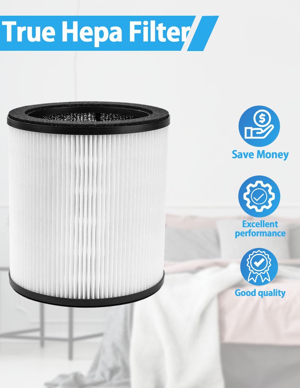 BBT BAMBOOST Filtro de repuesto KJ80 compatible con purificador de aire Druiap KJ80, 3 en 1 True HEPA y filtro de carbón activado de alta