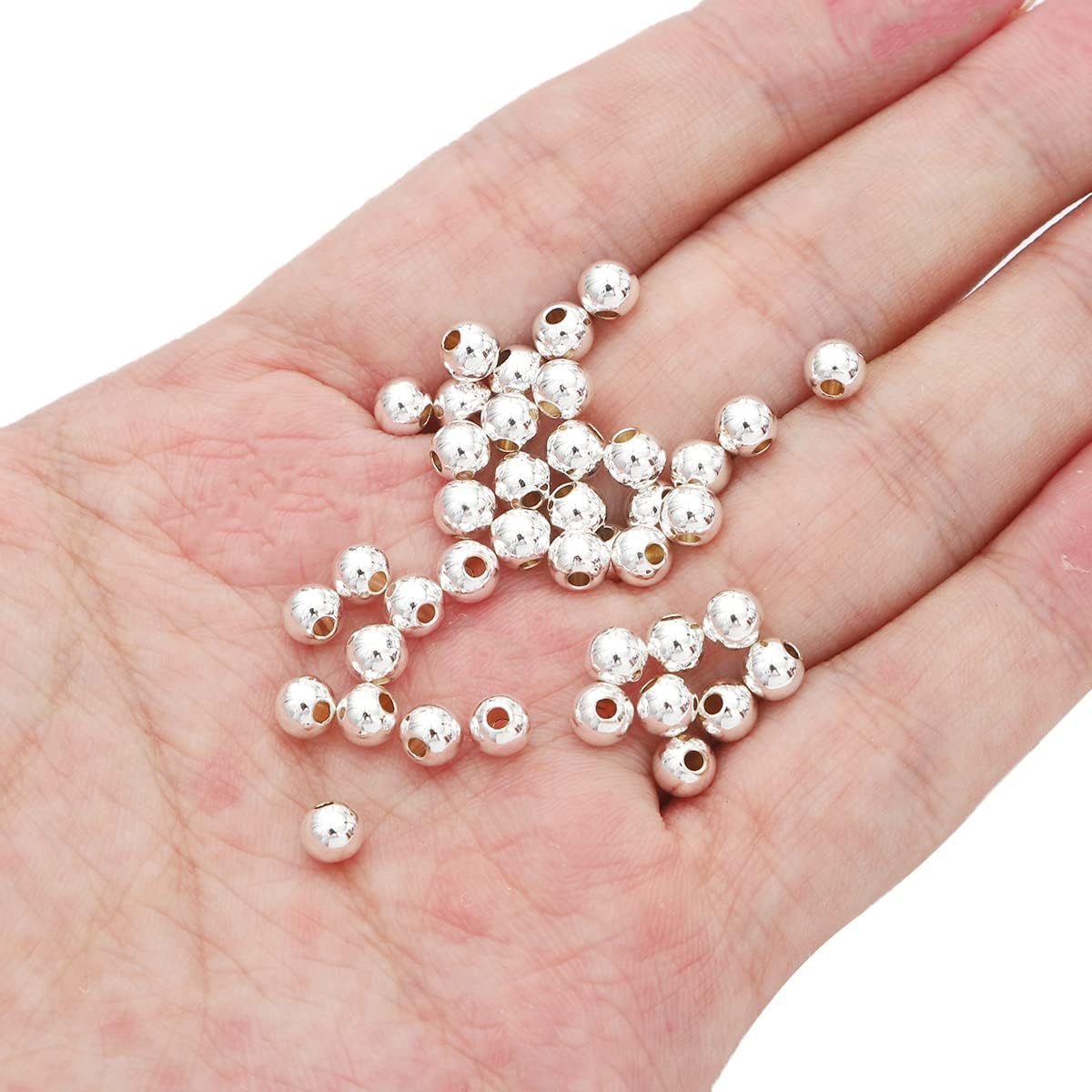 Cuentas espaciadoras redondas plateadas de 0.197 in 60 unids para la fabricación de joyas hallazgos no se deslustran