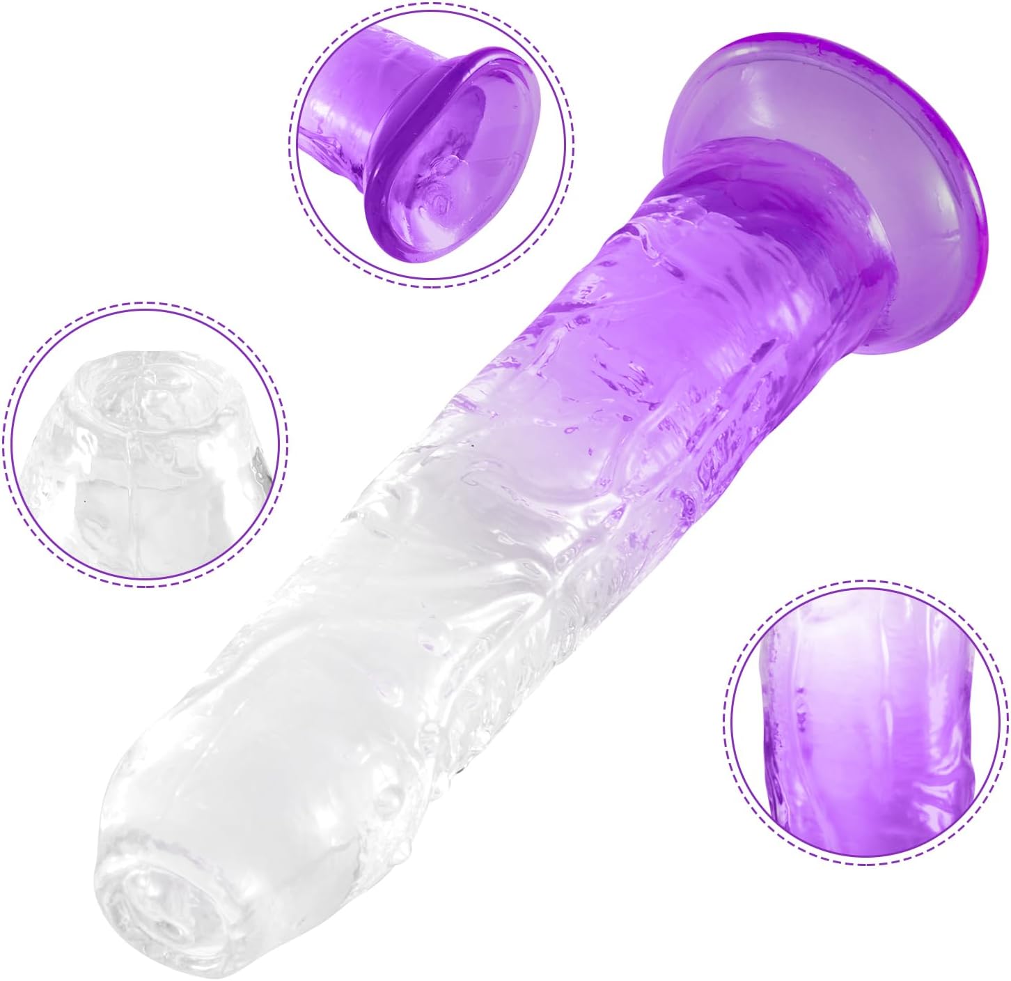 Shkanla Consolador de cristal realista de 6.9 pulgadas con fuerte ventosa, juguete sexual para adultos para mujeres, suave y pequeño Jelly Dong para
