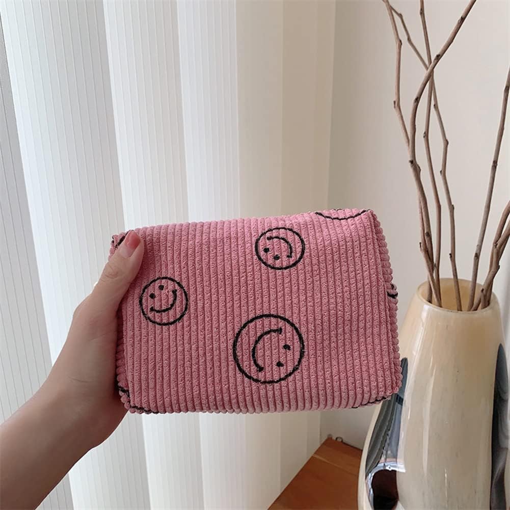 Bolsa de cosméticos de pana, bolsa de maquillaje de cara sonriente, bolsa de maquillaje de preparación para cosméticos, bolsa de aseo estético,