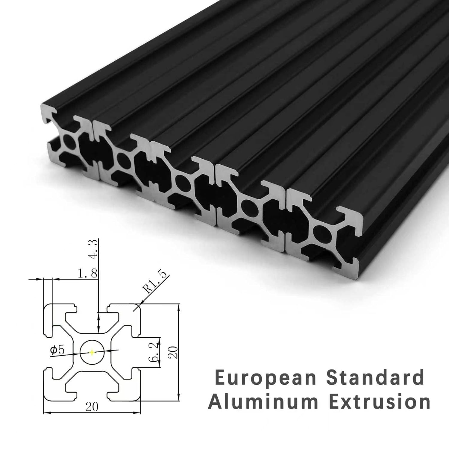 10 piezas de extrusión de aluminio 2020 con ranura en T, estándar europeo, 31.496 in (31.4 pulgadas) de longitud, aluminio extruido anodizado para