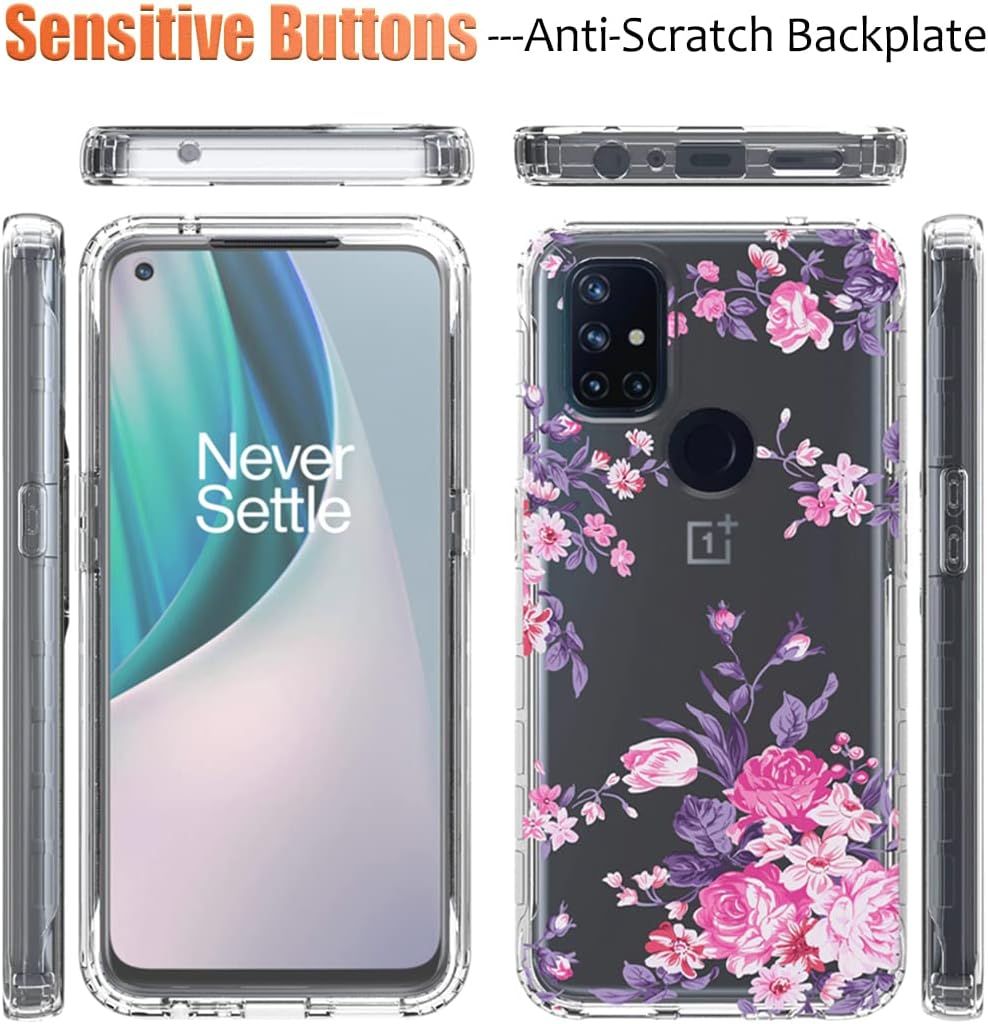 Yerebel Funda para OnePlus Nord N10 5G, OnePlus N10 5G BE2029 con protector de pantalla de vidrio templado, diseño floral a prueba de golpes,