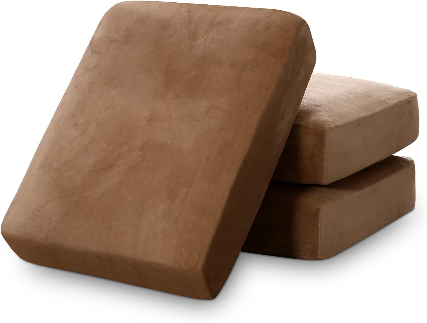 Fundas elásticas de terciopelo para cojín de sofá, juegos de fundas súper elásticas para sofá individual (marrón, 3 piezas)
