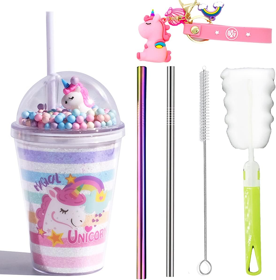 Vasos de unicornio con pajita para fiestas infantiles, vasos de viaje, tazas de café helado, vaso de plástico reutilizable, botella de agua Gfit