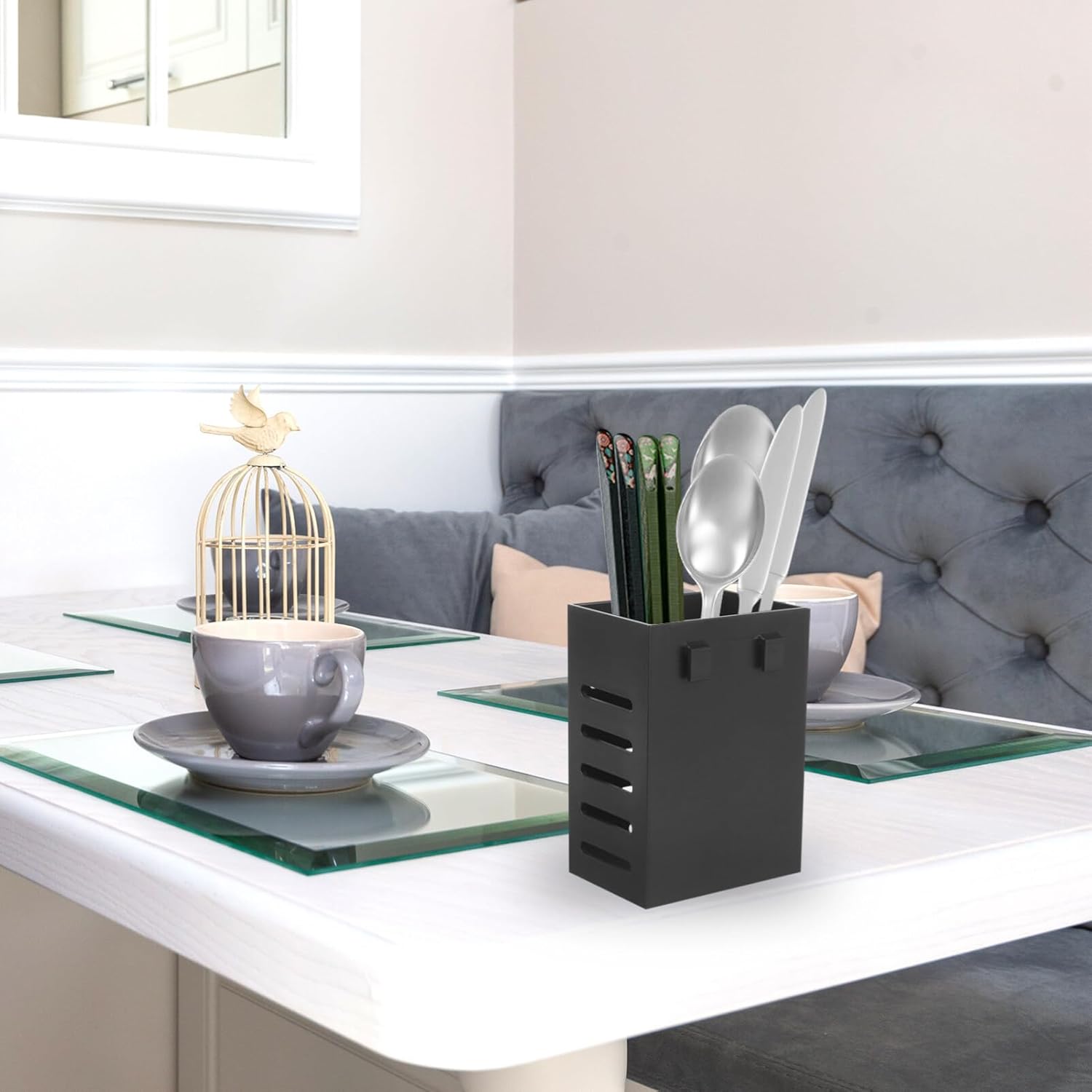 UPKOCH Soporte de plástico para cubiertos de pared, soporte para utensilios de cocina, palillos colgantes, estante de secado, tenedor, escurridor,