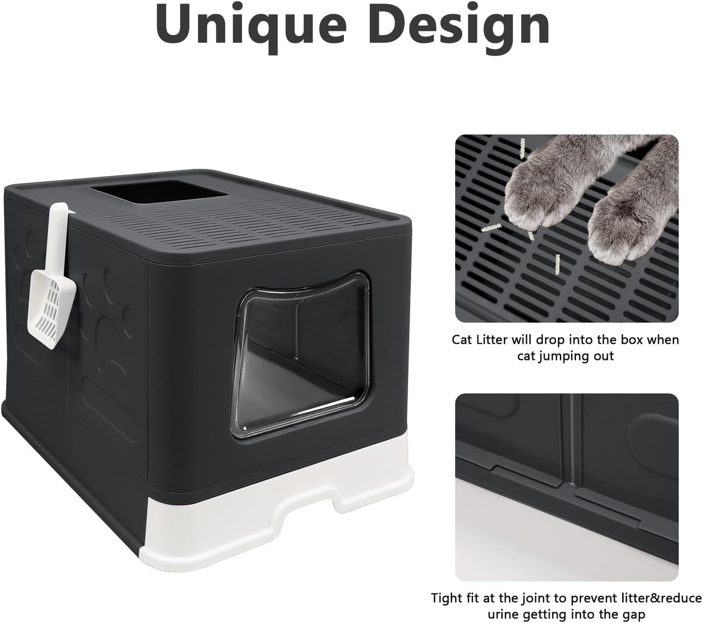 Caja de arena plegable para gatos con tapa, orinal cerrado para gatos, inodoro para gatos antisalpicaduras, fácil de limpiar, incluye pala de arena