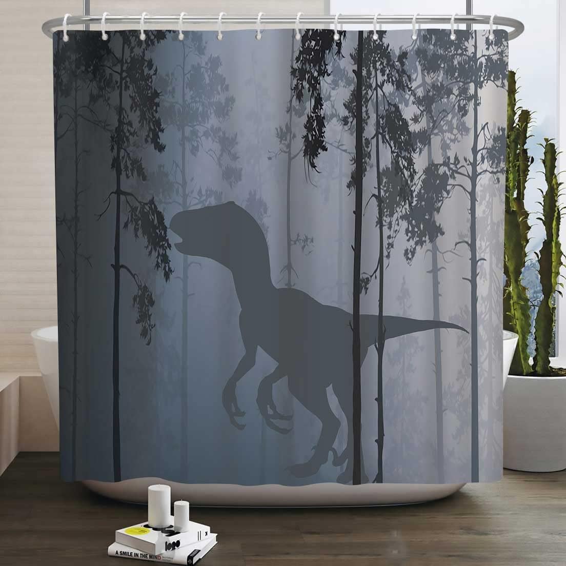 YLYYNT2694 – Cortina de ducha con diseño de animales, diseño de dinosaurio, silueta de dinosaurio, juego de baño con ganchos, cortinas decorativas