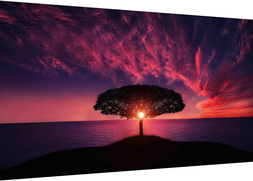AIMUFAN Kits de pintura de diamantes grandes 5D para adultos, 27.5 x 15.7 pulgadas, puesta de sol, árbol, paisaje, kits de arte de diamantes grandes