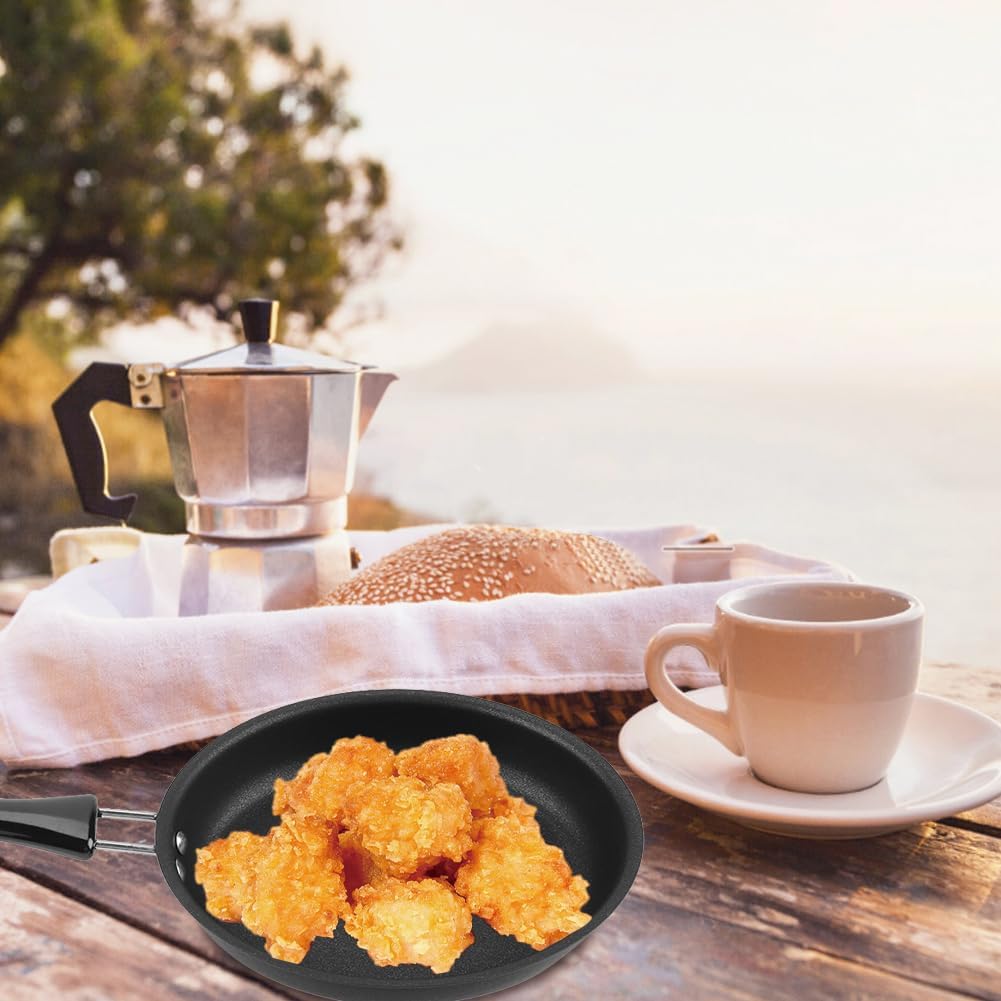 Mini sartén, sartén antiadherente para servir huevos, tortilla redonda, sartén individual, anti calor, goma larga, pequeñas sartenes pequeñas,