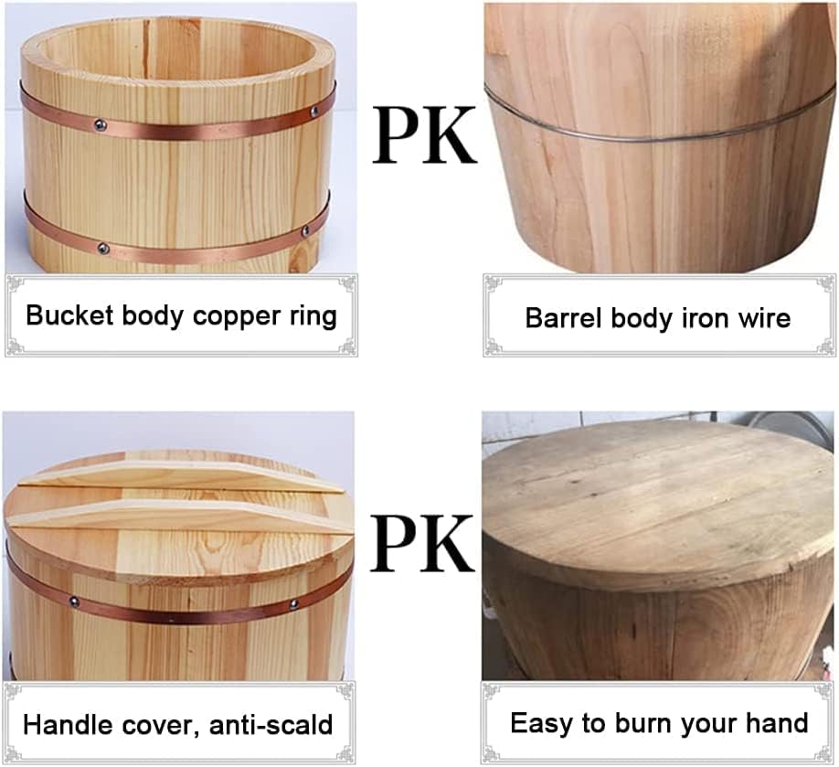 Cubo de arroz para sushi Oke con tapa, tazón grande de madera Hangiri para mezclar el hogar, cocina, contenedor de alimentos, cubo de madera