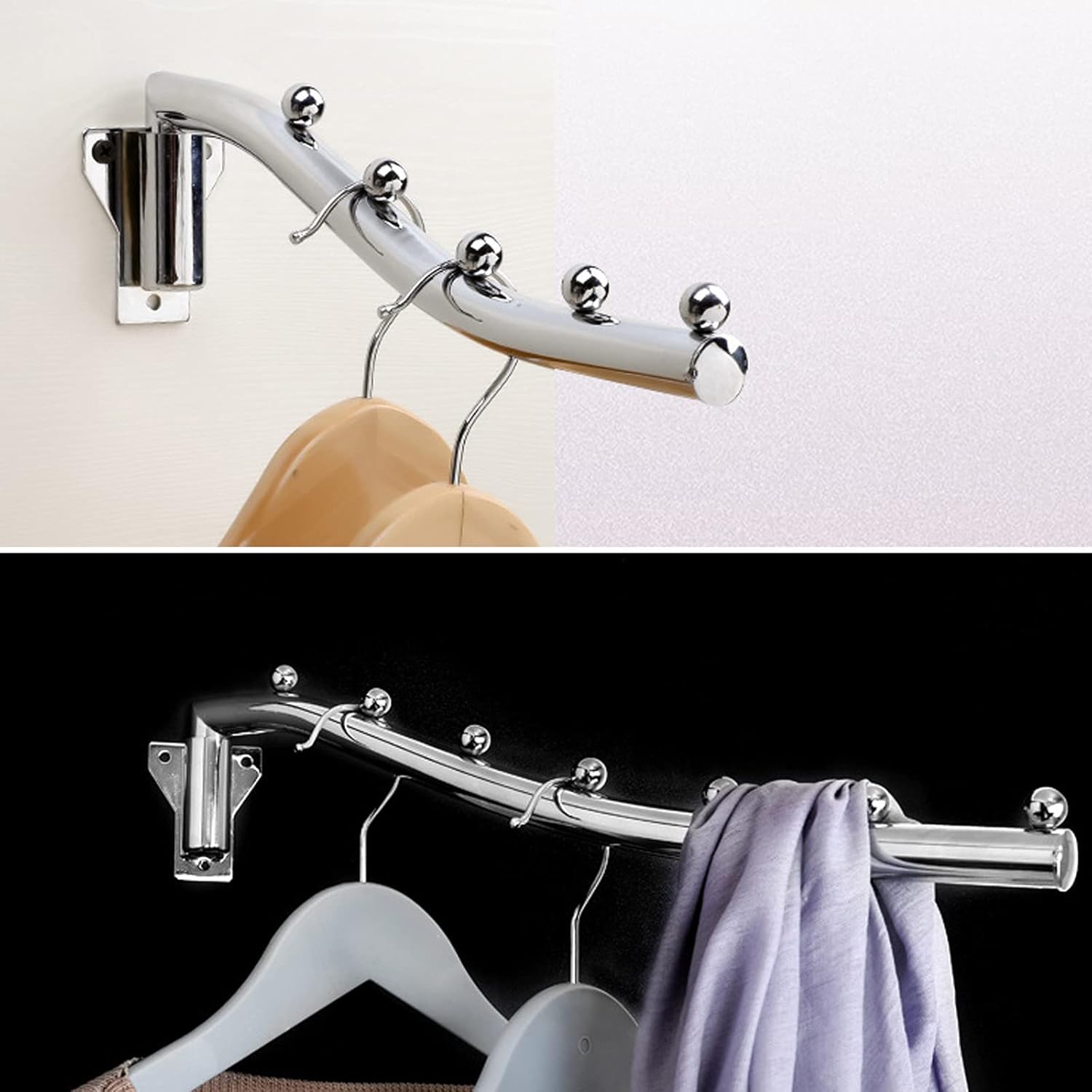 Perchero plegable de pared para colgar ropa, soporte para brazo oscilante, ganchos de ropa de acero inoxidable, sistema de suspensión de ropa que