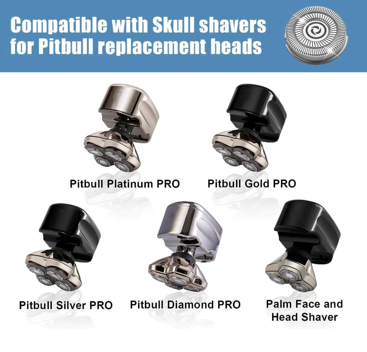 4 cuchillas de repuesto para cabezal de afeitadora eléctrica. Compatible con Pitbull Diamond PRO, Pitbull Gold PRO, Pitbull Silver PRO, Palm,