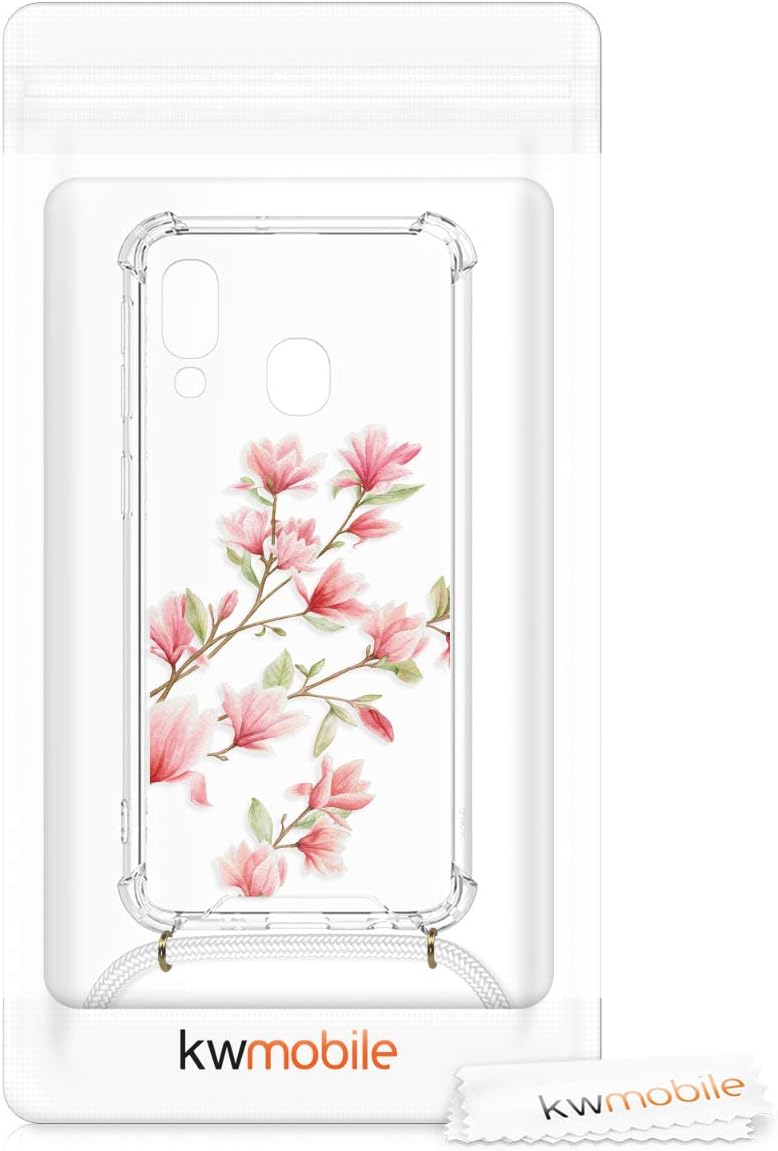 kwmobile Funda cruzada compatible con Samsung Galaxy A40 – Magnolias RosaBlancoTransparente
