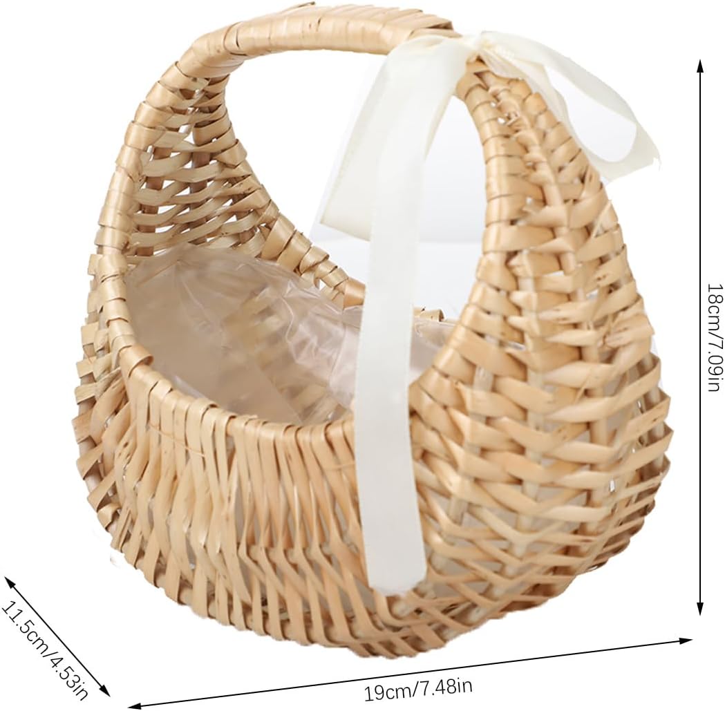 BEIJIALY 4 cestas pequeñas de mimbre con asa, cestas de flores para bodas, cesta de flores de mimbre de ratán, mini canasta de picnic, cesta de