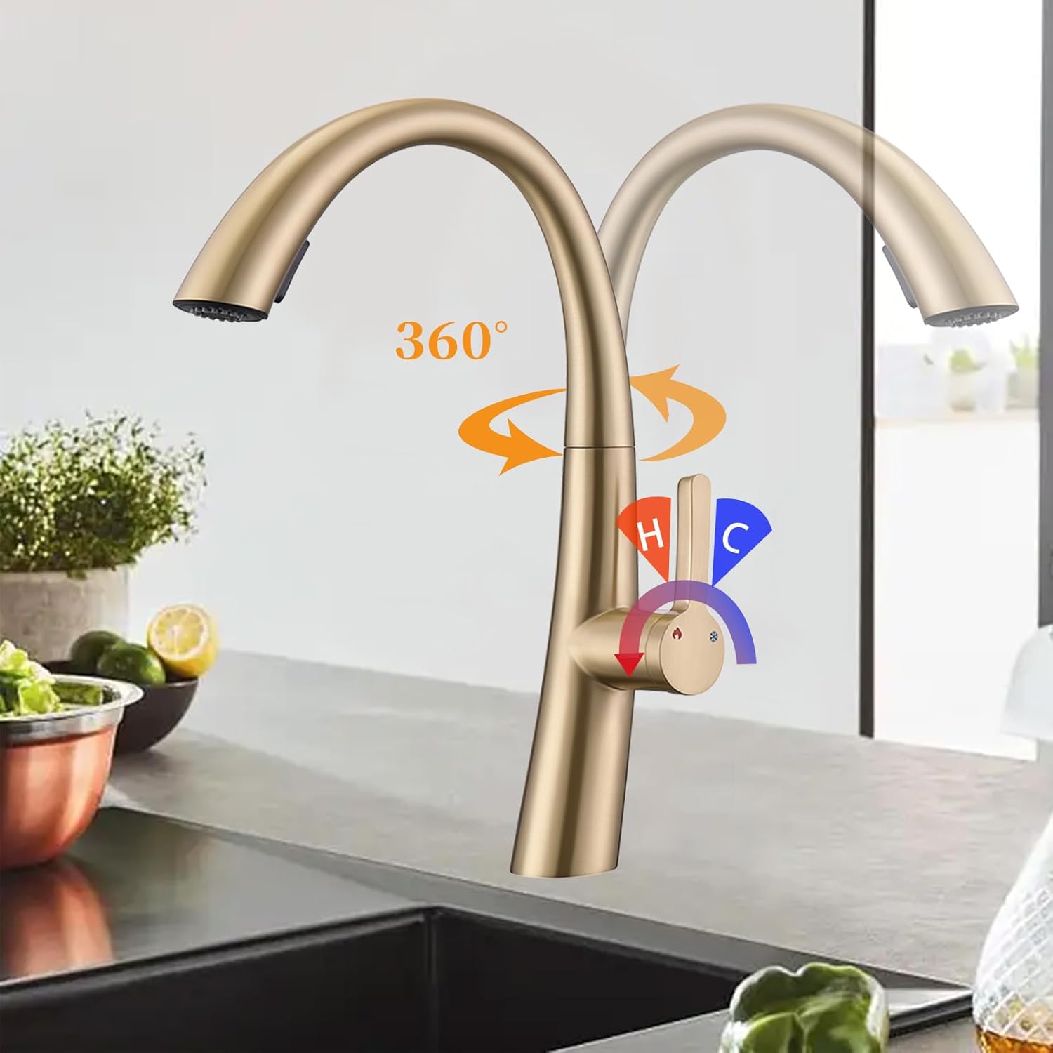 Grifo de cocina con rociador extraíble, grifo de fregadero de cocina con boquilla de arco alto de una sola manija, grifo de cocina extraíble para el