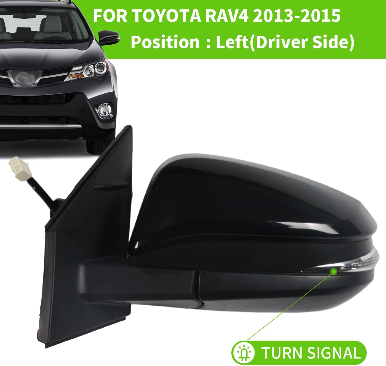Liizoo Espejo lateral para puerta de automóvil Toyota RAV4 2013 2014 2015 lado izquierdo del conductor  Vidrio ajustable  Vidrio eléctrico  Vidrio