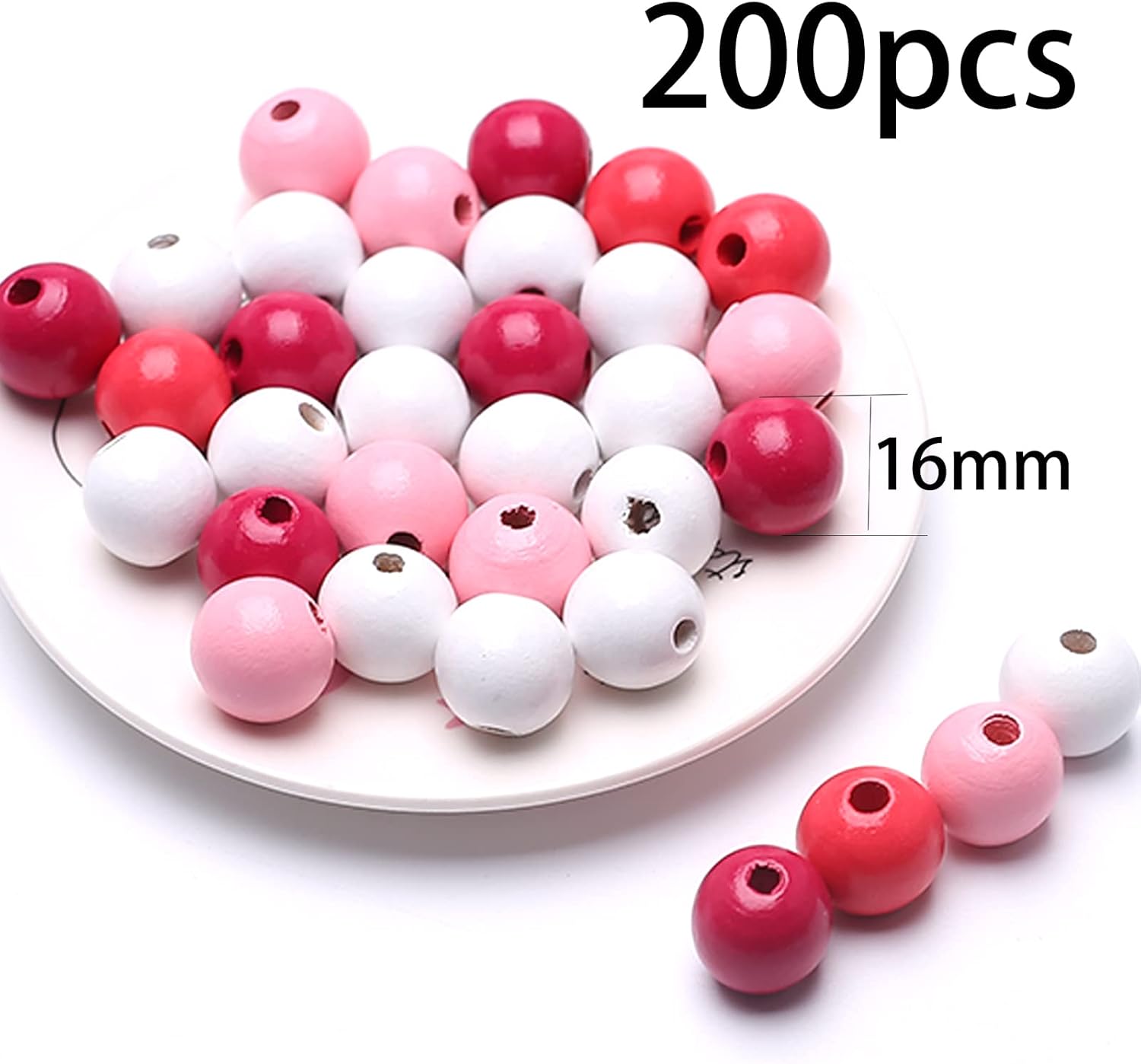 200 cuentas de madera redondas de colores surtidos para manualidades, fabricación de joyas (rosa)