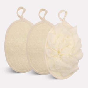 Massgiik Almohadillas de esponja exfoliante (paquete de 3), almohadillas grandes de 5 x 7 pulgadas de doble cara con esponja de malla y lufa Massgiik Almohadillas de esponja exfoliante (paquete de 3), almohadillas grandes de 5 x 7 pulgadas de doble cara con esponja de malla y lufa