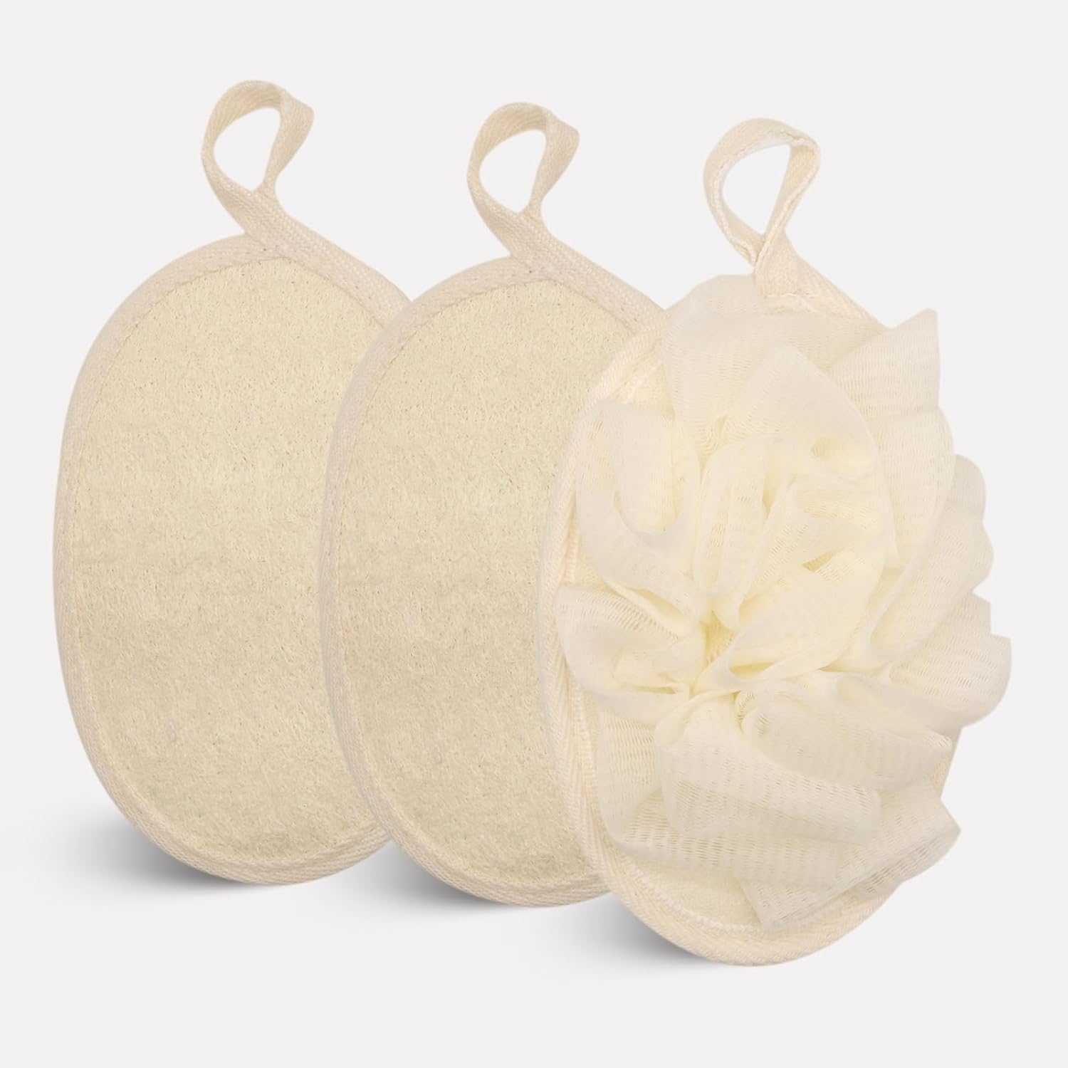 Massgiik Almohadillas de esponja exfoliante (paquete de 3), almohadillas grandes de 5 x 7 pulgadas de doble cara con esponja de malla y lufa