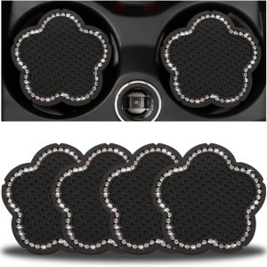 4 posavasos para automóvil, 2.75 pulgadas de cristal, antideslizante, con diamantes de imitación, bonito diseño de flor de ciruelo, universal para 4 posavasos para automóvil, 2.75 pulgadas de cristal, antideslizante, con diamantes de imitación, bonito diseño de flor de ciruelo, universal para