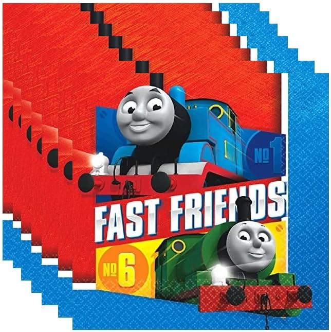 El paquete de suministros para fiesta de cumpleaños de Thomas All Aboard incluye 16 platos de papel para el almuerzo, 16 servilletas de papel para