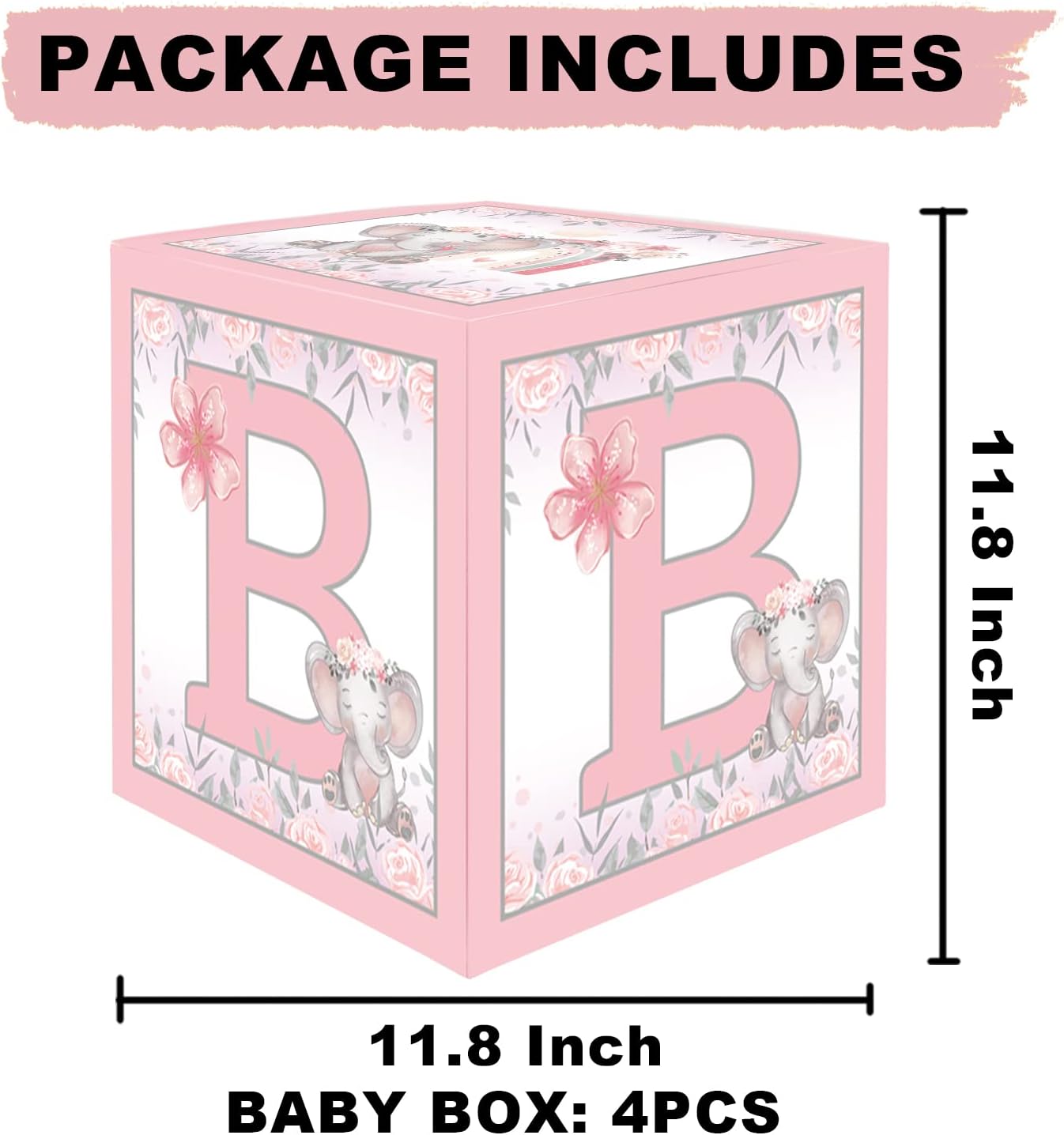 4 piezas de globos de elefante rosa para bebé, decoración de bricolaje, bloques de letras de bebé rosa, juego de globos para baby shower de maní