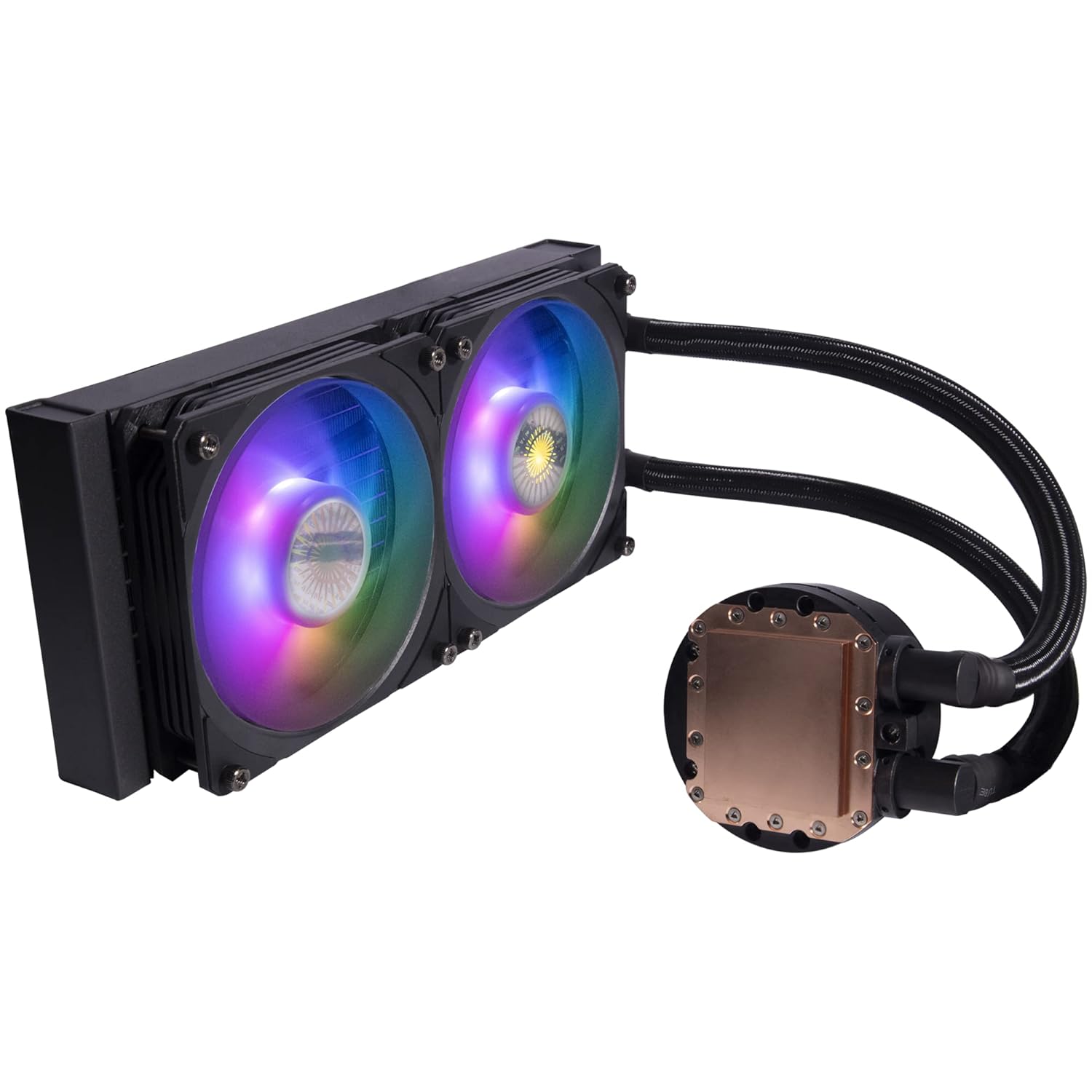 Cooler Master MasterLiquid PL240 FLUX Serie 240mm, AIO, enfriador líquido de CPU, 0 RPM, bomba de doble cámara, base de cobre ampliada, ventiladores