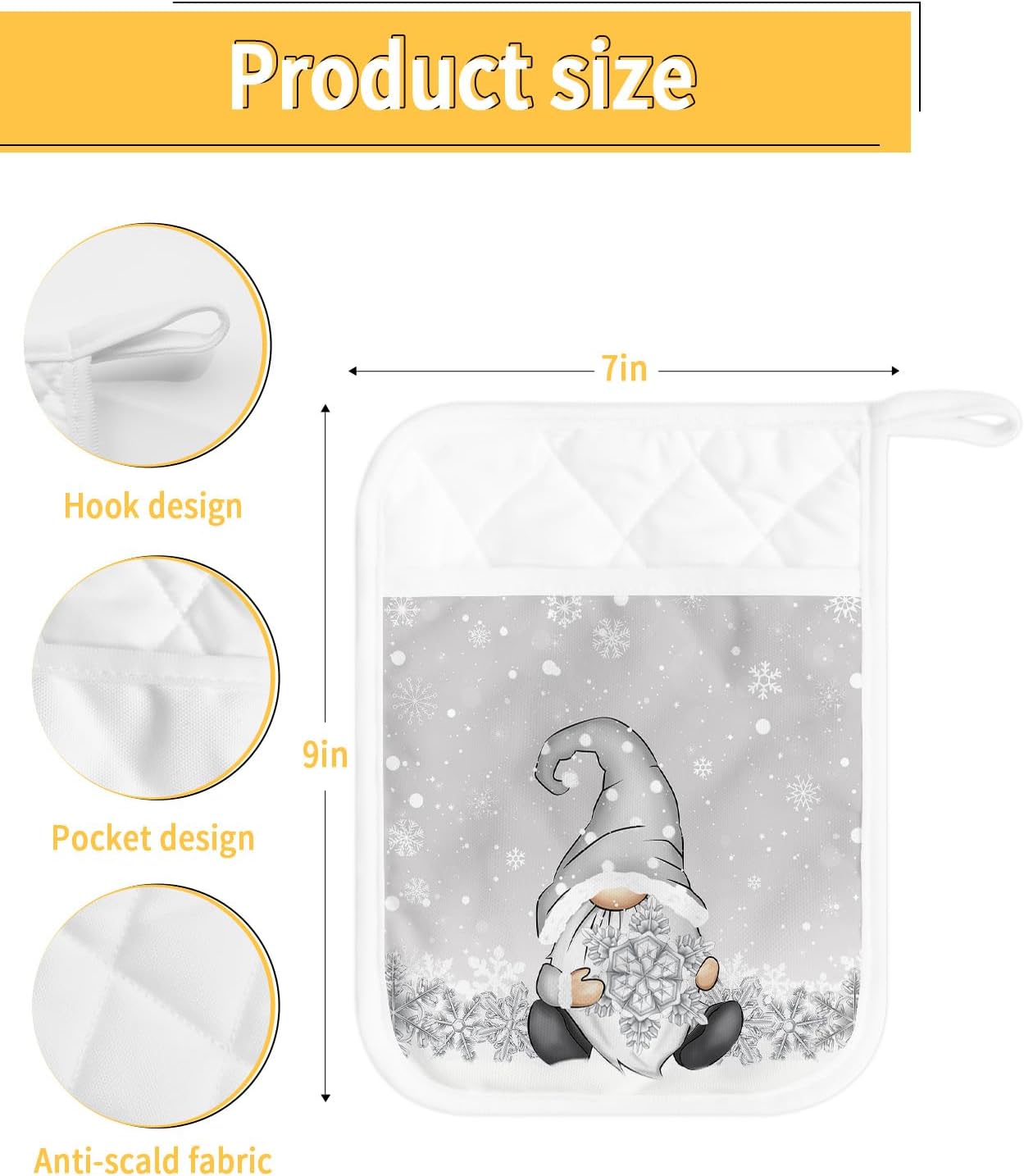 Juego de 2 agarraderas de gnomos de Navidad para cocina, antideslizantes y aislantes de calor, juego de agarraderas de tela de toalla con bolsillo,