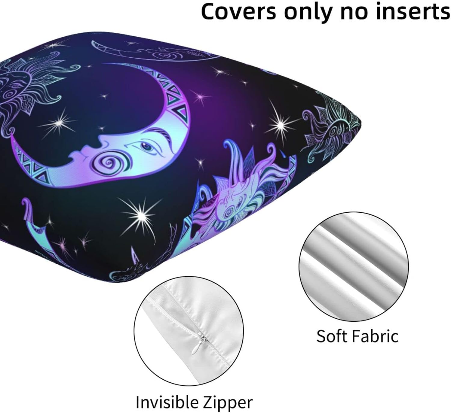 Fundas de almohada moradas, sol, luna, estrellas, patrón de doble cara, fundas de cojín cuadradas para sofá, fundas de cojín de 18 x 18 pulgadas