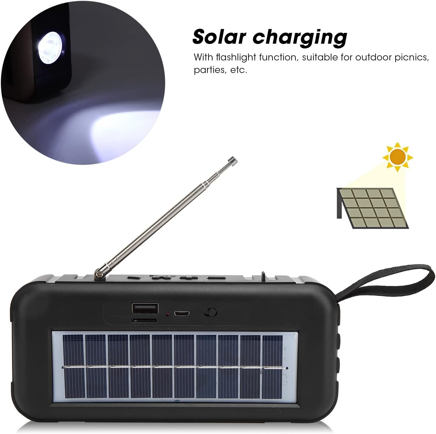 Yoidesu Altavoz inalámbrico, mini subwoofer portátil alimentado por energía solar, adopta chip de decodificación de audio, compatible con radio FM,