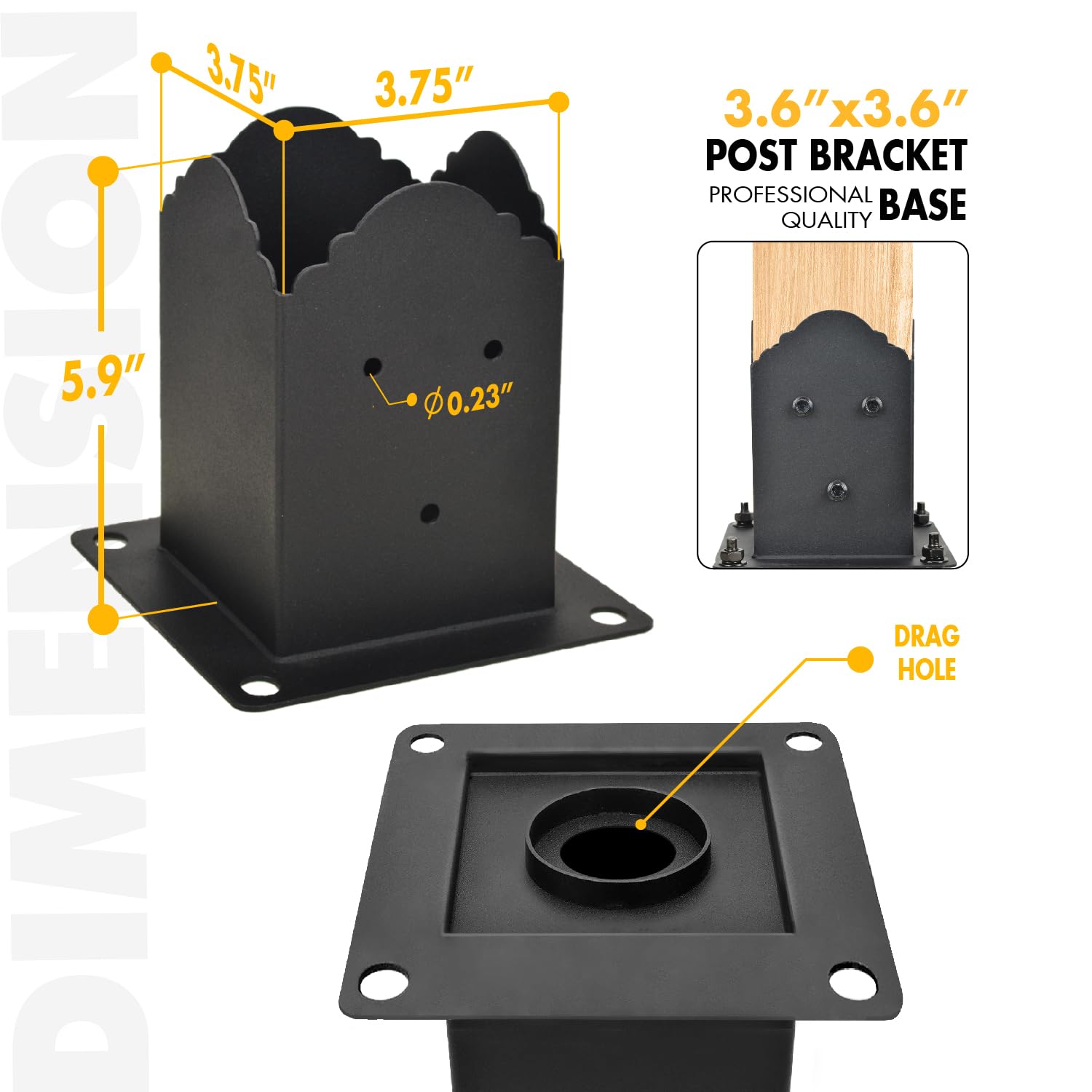 Creative Design – Base de poste de 4 x 4 pulgadas, soporte cuadrado para buzón de valla, base de poste atornillada, anclaje de tierra para poste de