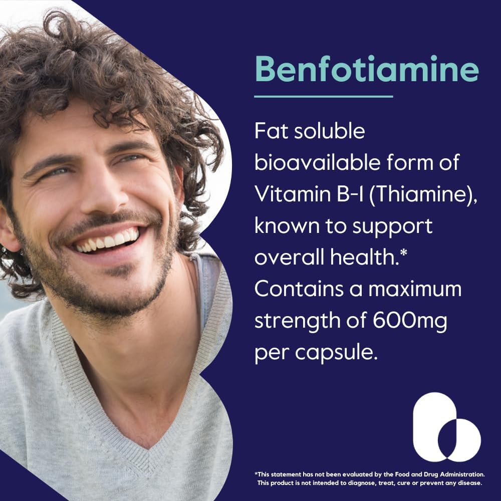BESTVITE Ultra Benfotiamina 600 mg por cápsula (60 cápsulas vegetarianas) sin estearatos – Sin dióxido de silicio – Vegano – Sin OMG – Sin gluten –