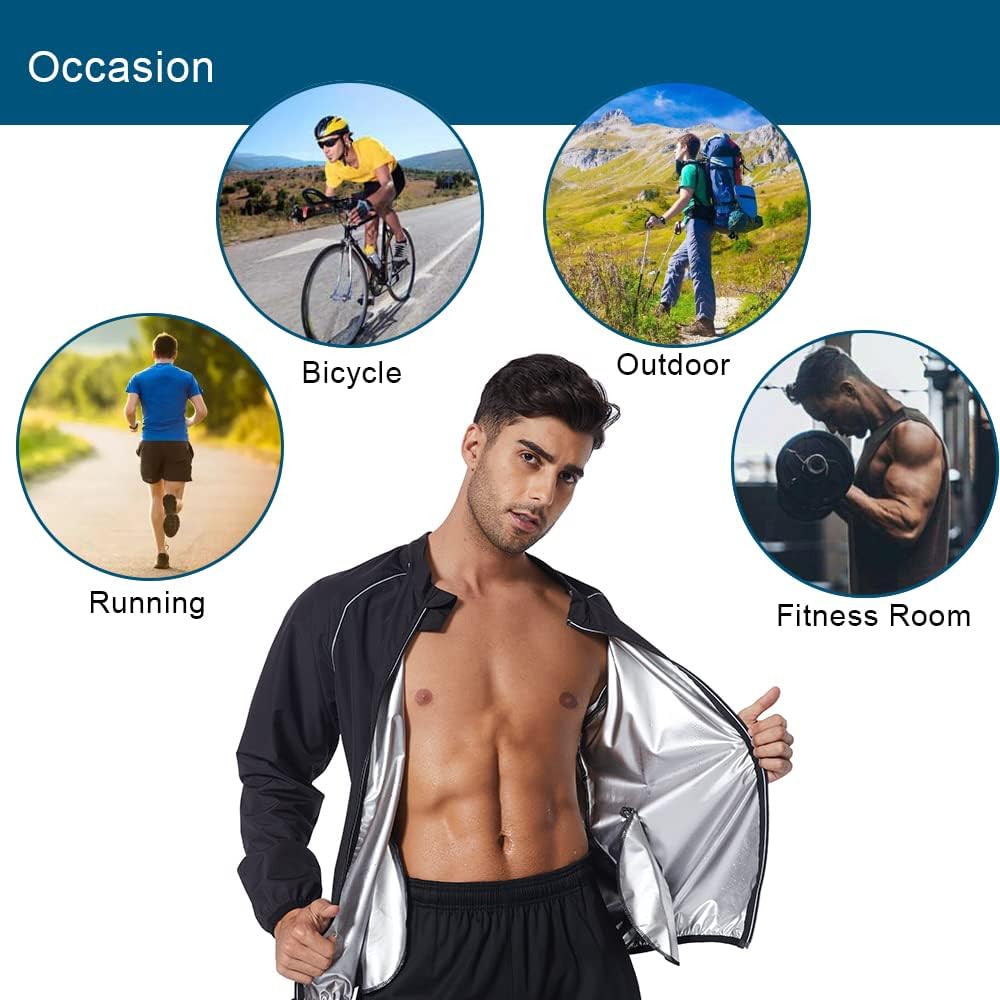 LAZAWG Sauna Jacket for Men Zipper Sweat Sauna Top Long Sleeve Suit Gym Workout Jacket