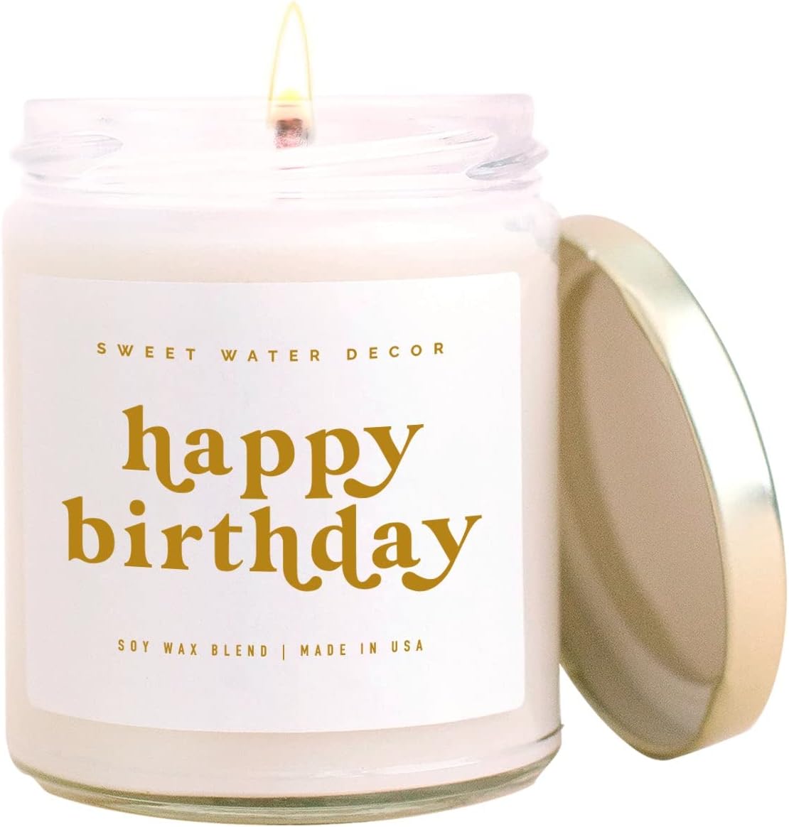 Sweet Water Decor, Vela de feliz cumpleaños, vela de cera de soja perfumada dulce de vainilla, azúcar y crema de mantequilla para el hogar, tarro