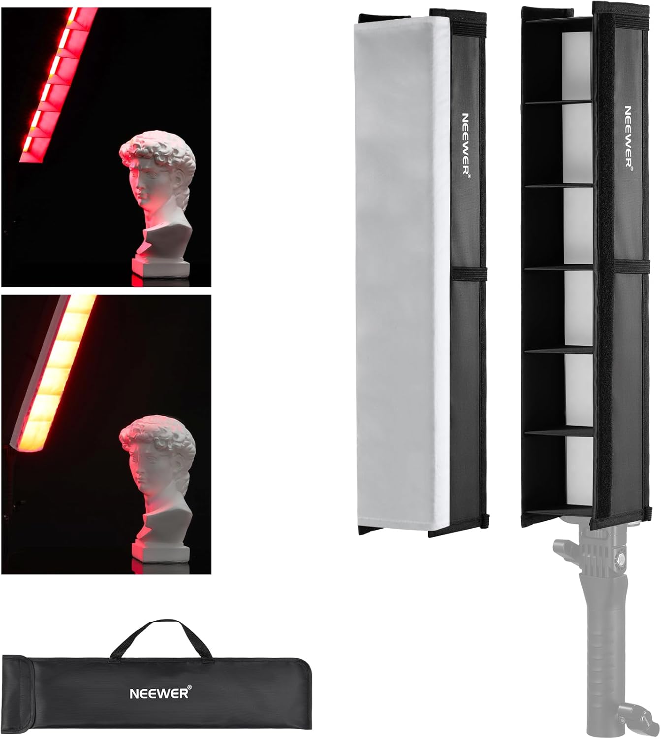 NEEWER Difusor de tubo de luz de rejilla de luz para BH-30S Barra de luz LED RGB a todo color, caja de luz de rejilla de panal con difusor, bolsa de
