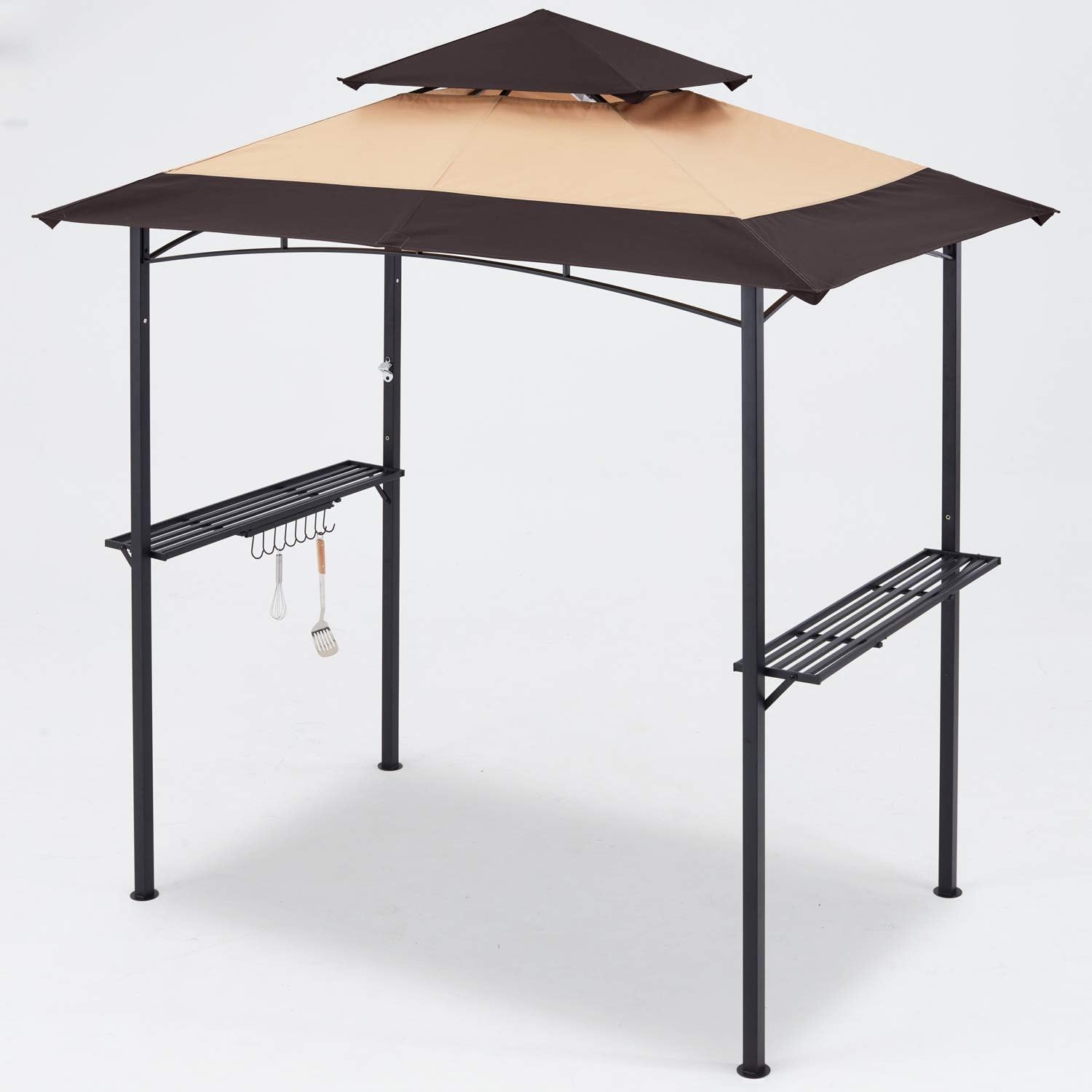 MASTERCANOPY Gazebo de parrilla de 8 x 5 pulgadas, toldo para barbacoa al aire libre con 2 luces LED (costura marrón caqui)