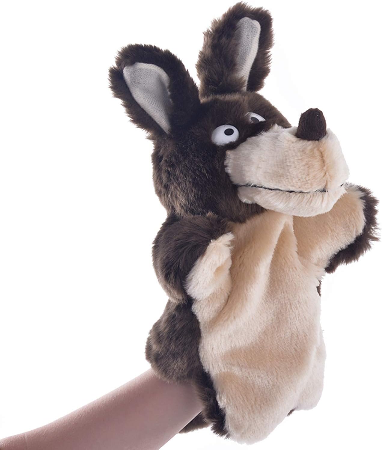 Marionetas de mano de lobo, juguetes de animales de peluche para imaginativo juego de simulación, cuentos regalos para niños, marrón