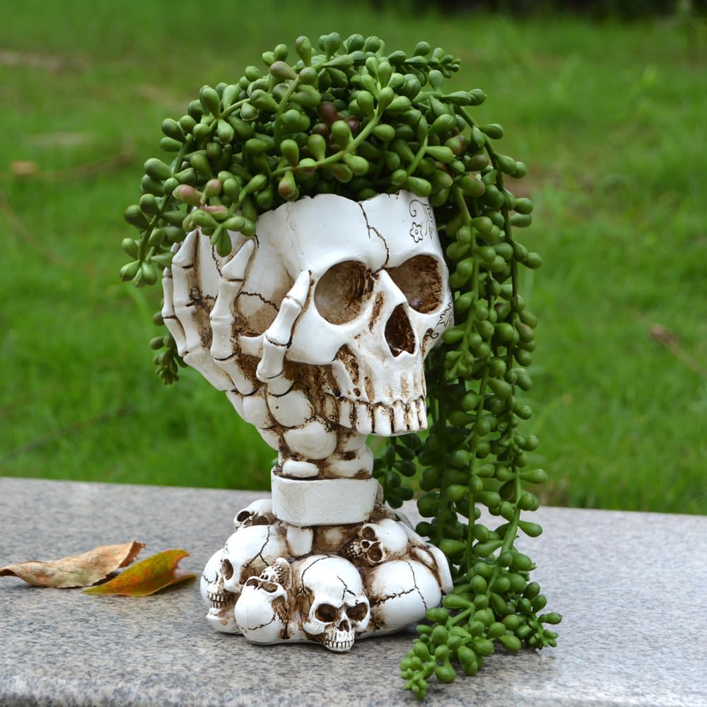 Jarrón de Halloween, maceta de calavera, maceta de Halloween, maceta de calavera, macetas góticas, decoración de calavera, macetas del día de los