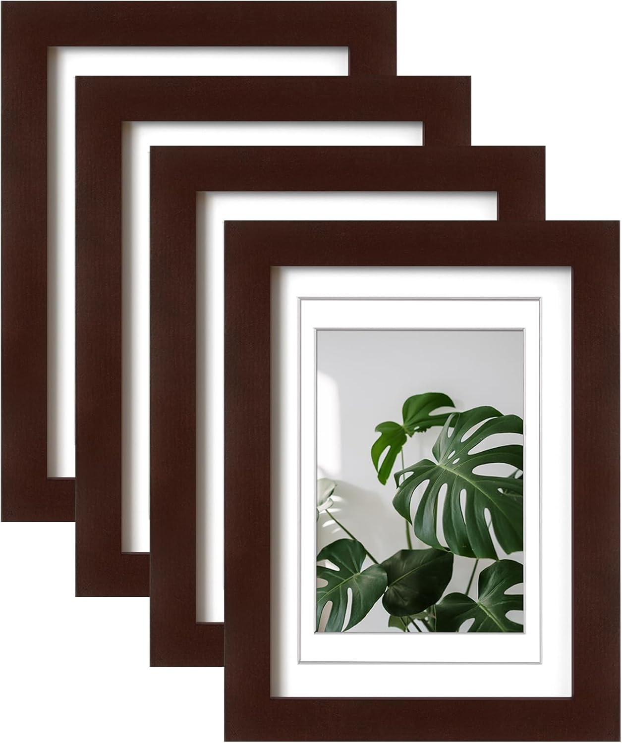 Egofine Portarretratos de 5 x 7 hechos de madera maciza con plexiglás, fotos de 3.5 x 54 x 6 con paspartú o 5 x 7 sin paspartú, juego de 4 para