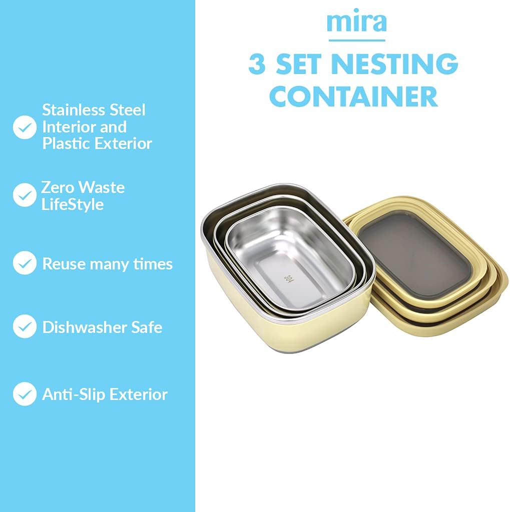 MIRA Contenedores reutilizables de acero inoxidable para almacenamiento de alimentos, lonchera Bento con exterior antideslizante para preparación de