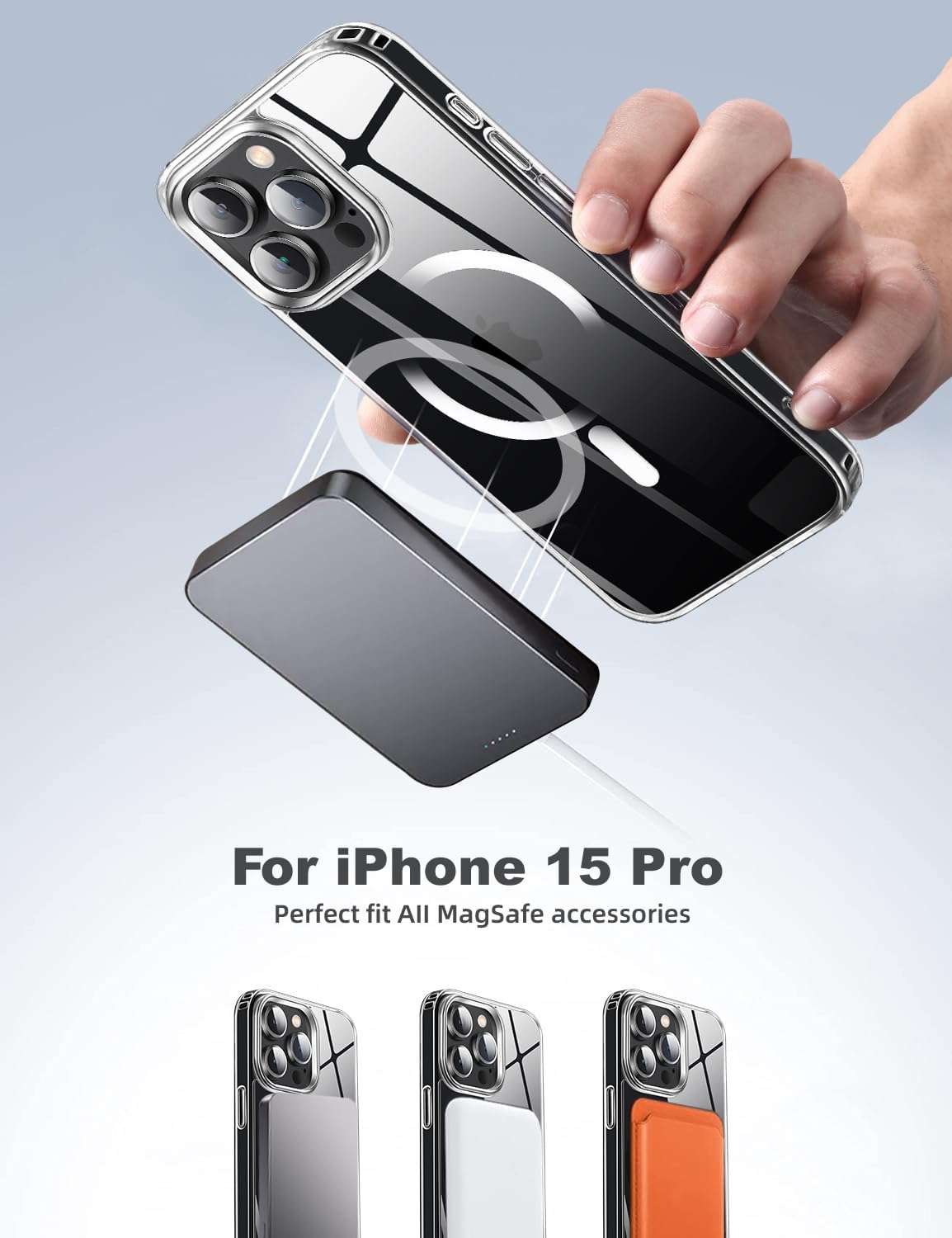 Tigowos Funda compatible con iPhone 15 Pro, compatible con MagSafe de 10 pies, resistente a las caídas, con sensación de piel mate, cubierta trasera