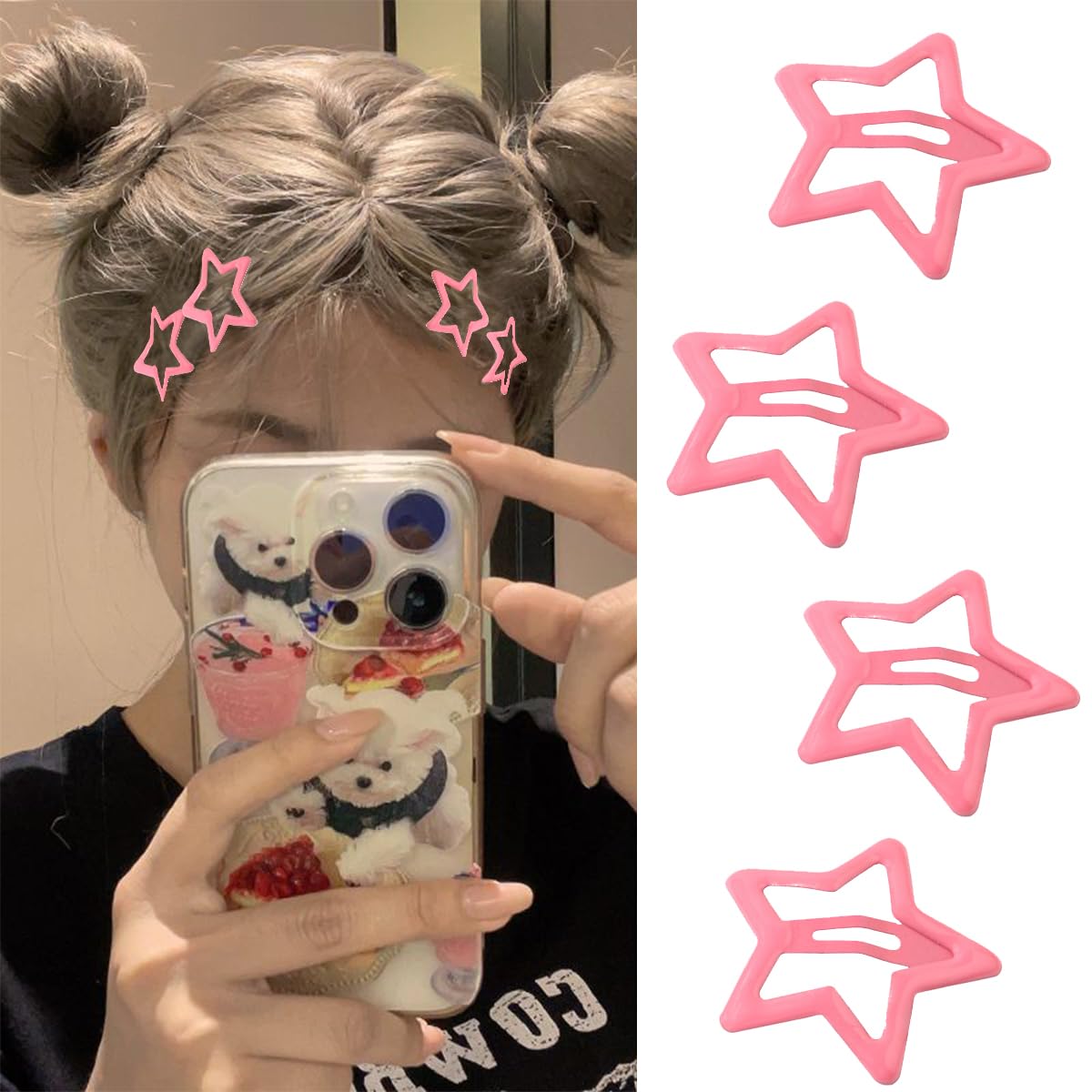 Pinzas para el cabello con diseño de estrellas, bonitos pasadores pequeños Y2K, antideslizantes, huecas, con purpurina, pequeños clips para mujeres