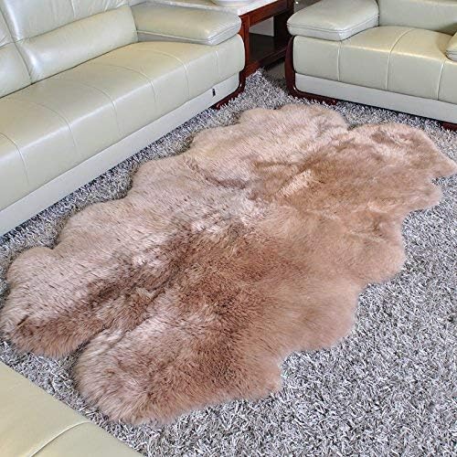 HUAHOO Alfombra de piel de oveja auténtica, cuatro alfombras de piel de oveja para sala de estar, dormitorio o chimenea, piel de oveja natural,