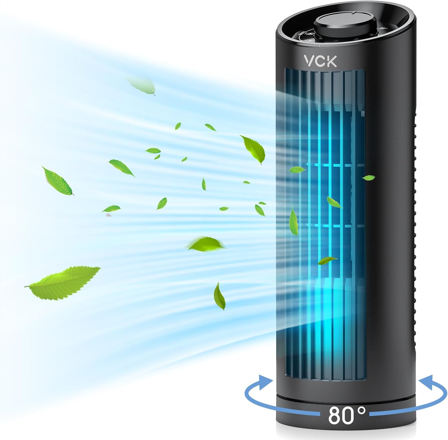 VCK Ventilador de torre, ventilador oscilante de 80 con 3 velocidades, enfriamiento rápido, funcionamiento silencioso, ventilador de escritorio