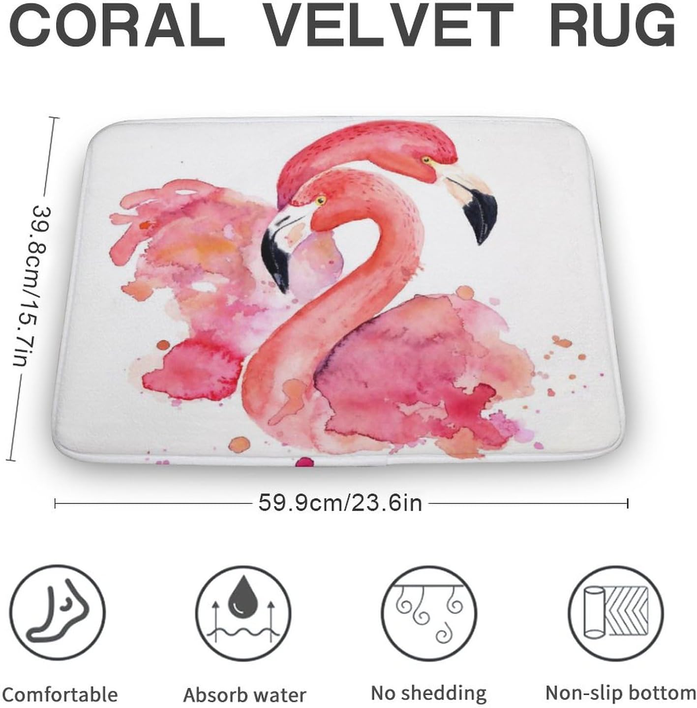 MoBlinko Alfombra de baño antideslizante con diseño de flamenco y acuarela, color rosa, flamenco, lavable, para interiores, cocina, pasillo, baño,
