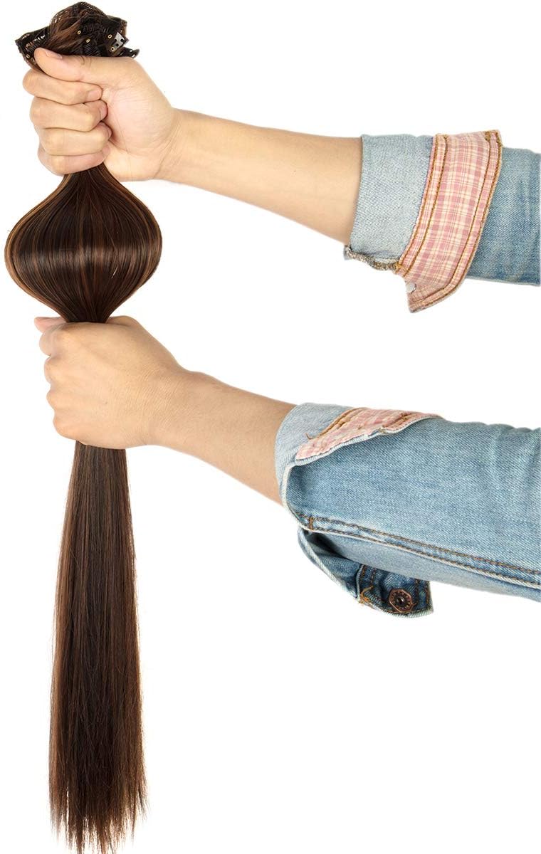 Extensiones de pelo de 24 a 26 pulgadas, 6 unidades, 16 clips rizados, ondulados, rectos, gruesos, clip en extensiones de pelo sintético.