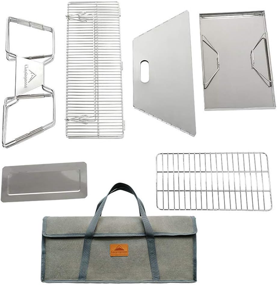 Campingmoon – Parrilla plegable para barbacoa, parrilla de carbón portátil, estufa de leña de acero inoxidable, estufa de cocina para exteriores,